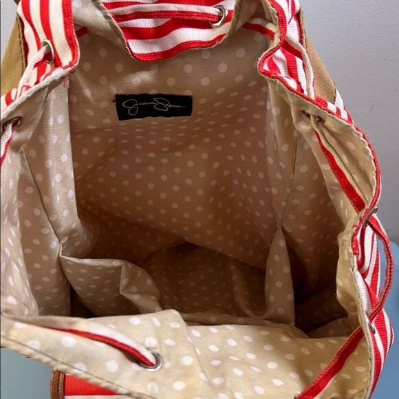 Awesome Jessica Simpson Red and White Striped Backpack - Picture 6 of 14